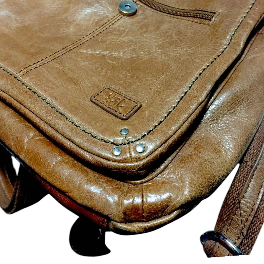 The Sak Brown Leather Convertible Fold over Backpack Satchel Bag Handbag Purse - Picture 9 of 10